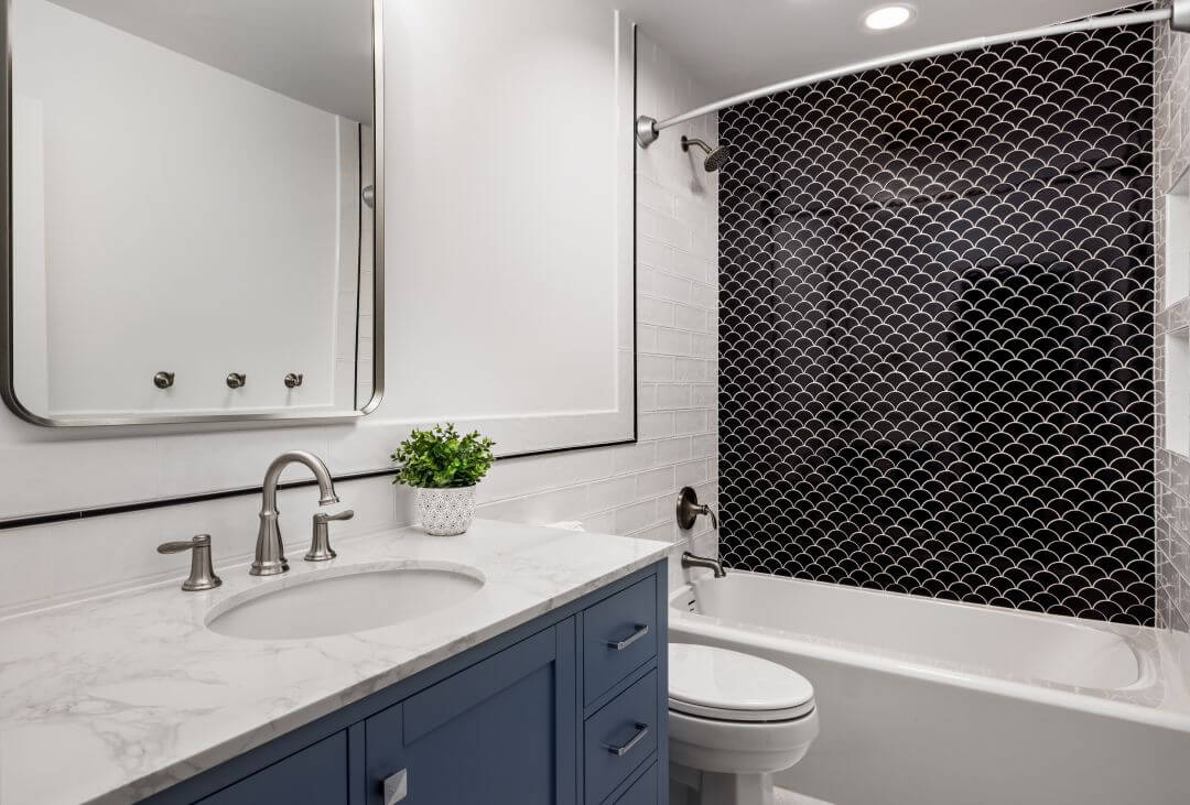 Spa-inspired bathroom remodel with walk-in shower and soaking tub in Falls Church Virginia home